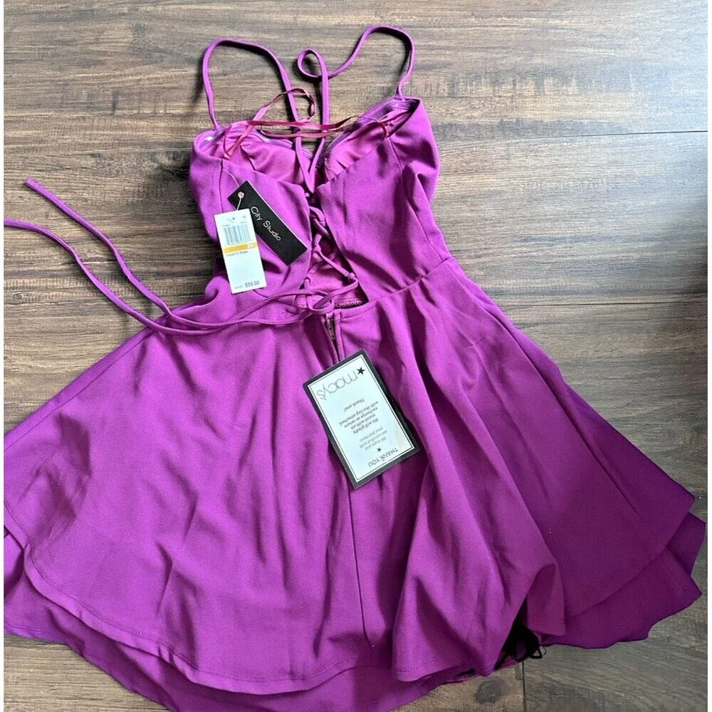 City Studios Women Juniors' Sweetheart-Neckline Fit & Flare Dress Purple 3/4 - Picture 7 of 9